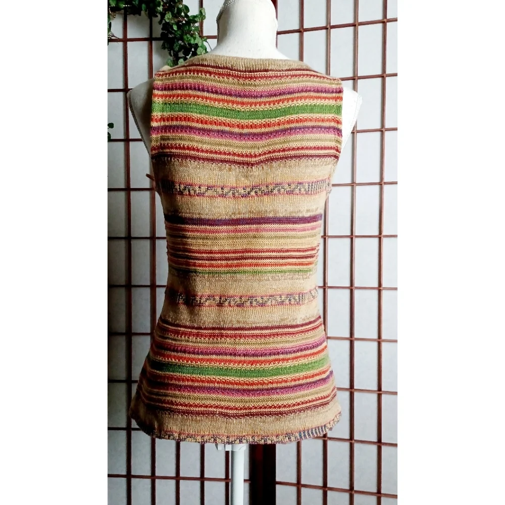 Lauren Ralph Lauren Sleeveless Aztec Inspired Knit Linen-Blend Top - Earthtones - Picture 2 of 15